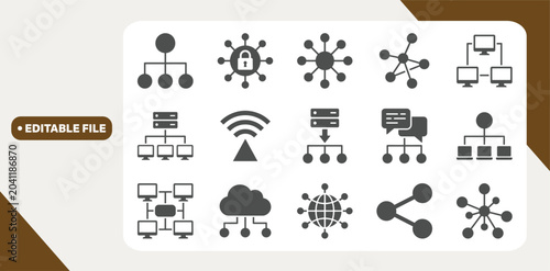 Bild auf Leinwand Network icon set with modern symbols for connectivity, data transfer, server, cloud and communication UI