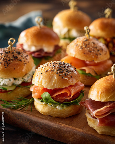 Gourmet Panini da Buffet Mini Sandwiches on Rustic Wooden Platter