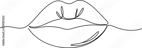Tableau sur toile Minimalist continuous line drawing of alluring lips, elegant beauty outline art