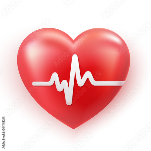Red heart icon with heartbeat pulse line. Healthcare, cardiology, wellness, love and healthy lifestyle concept