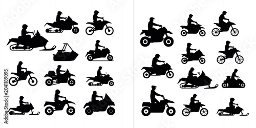 Photos Silhouettes of snowmobiles motorcycles and ATVs on white background illustration