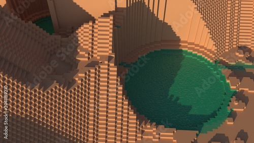 Voxel Desert Mountains with Canyon Terrain and Natural Vegetation
