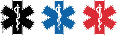 Star of Life Medical Symbol in Black Blue and Red on White Background illustration untitled