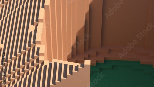 Voxel Desert Mountains with Canyon Terrain and Natural Vegetation