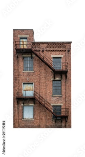 Exterior View of a Red Brick Building with a Black Metal Fire Escape.