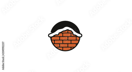 Foto Snow on red brick wall section.