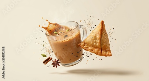 Masala Chai Tea Cup With Crispy Samosa Snack