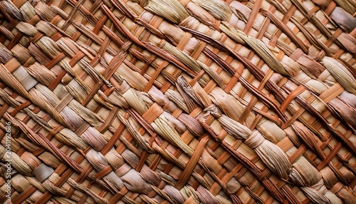 Woven Raffia Texture Image With Beige And Brown Tones Fabric Detail
