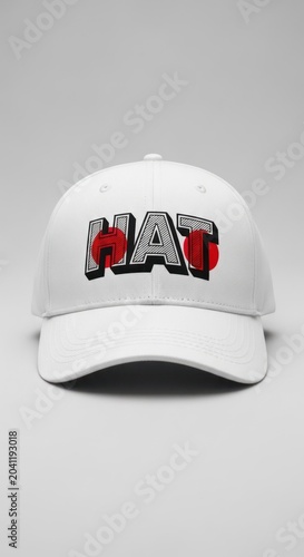 White Baseball Cap with Red Poppy Flower Design on Front.