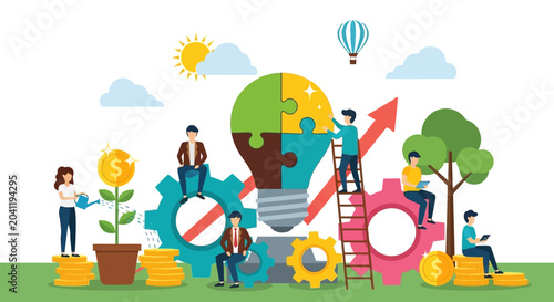Photos Collaborative team building an innovative business strategy for financial growth