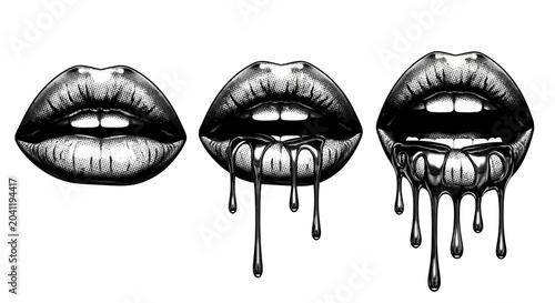 фотографія Artistic monochrome illustration of seductive lips with a dramatic dripping effe