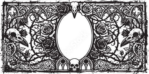 Foto Vintage Grunge Ornamental Frame Engraving Vector Illustration with Elegant Victo