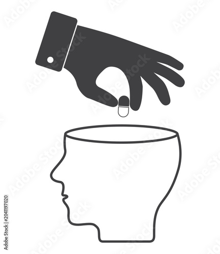 hand put pill in head
