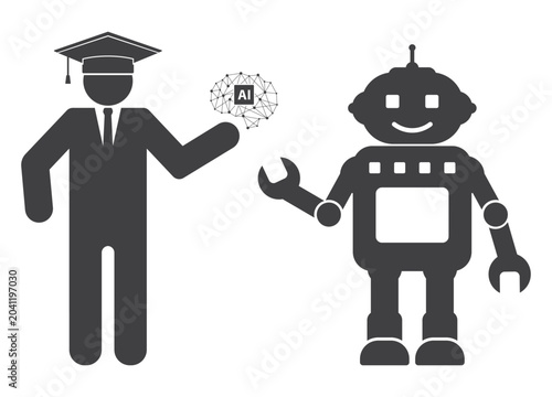 student with robot and brain