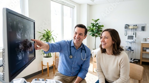 Healthcare provider explains diagnostic images to patient in welllit clinical setting