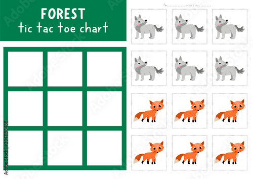 Fotografía Vector forest tic tac toe chart with cute animal