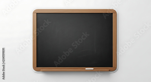 Blank chalkboard on wall with wooden frame and white chalk transparent background