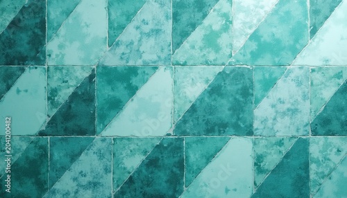 Abstract geometric background with teal and jade green diagonal triangles. Textures vary from smooth tiles to watercolor effects. Ideal for modern decorative designs, websites, or print.