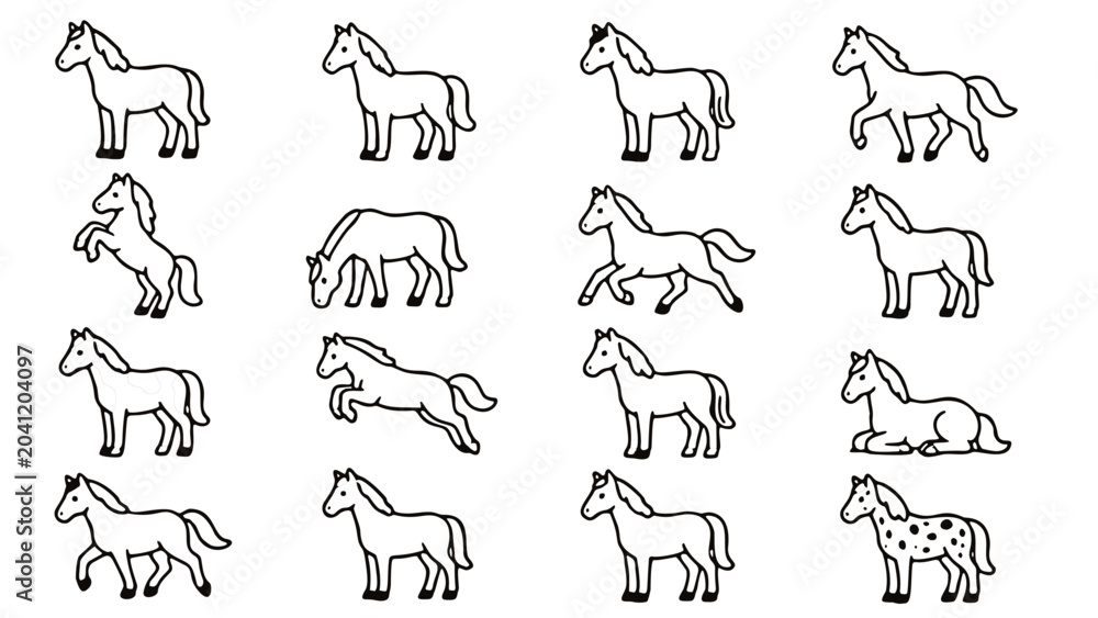 Fototapeta premium Clean vector collection of horse illustration isolated on white background.