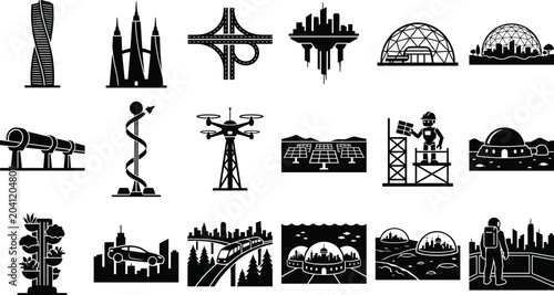 Foto Futuristic technology and cityscape silhouette vector collection featuring advan