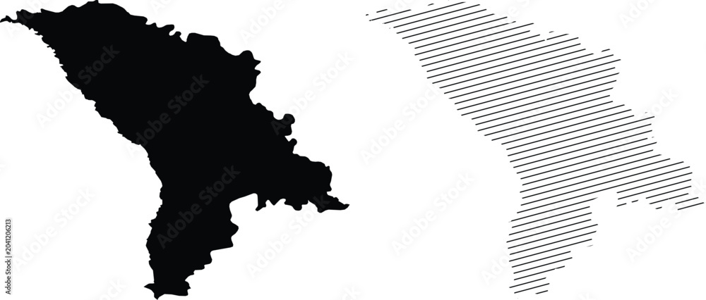 Obraz premium Moldova Map Silhouette and Line Art Outline isolated on white background