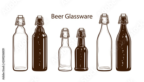 Swing top beer bottles amber and clear glass