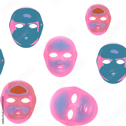 Abstract faces creating repeating pattern, symbolizing identity and emotion, on transparent background