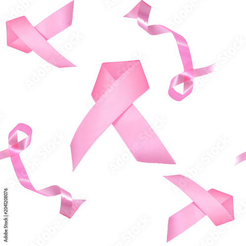 Pink ribbons floating on a transparent background, representing breast cancer awareness