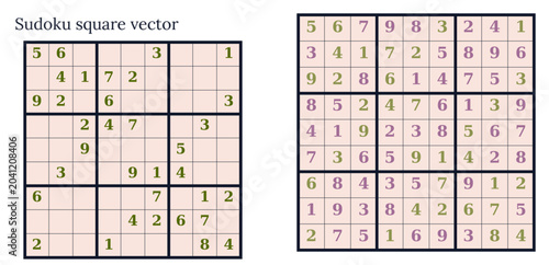 Sudoku puzzle grids with numbers arranged in square format  