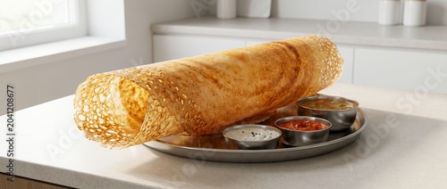 Crispy Indian Masala Dosa with Chutney and Sambar