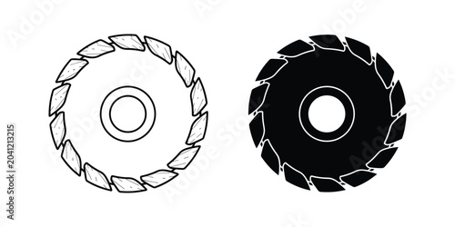 Konstfotografi Circular saw blade outline and solid fill on white background for construction a