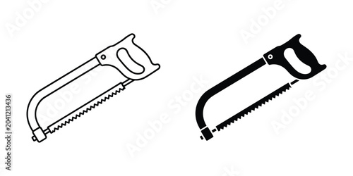Tableau sur toile Two clean line art and silhouette icons of a hacksaw on a white background for c