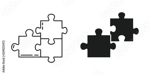 Fotografi Two puzzle pieces connecting with a third piece aligned in a simple flat design