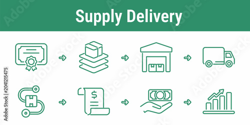 Fotografia Supply delivery workflow with certified material packing warehouse dispatch rout