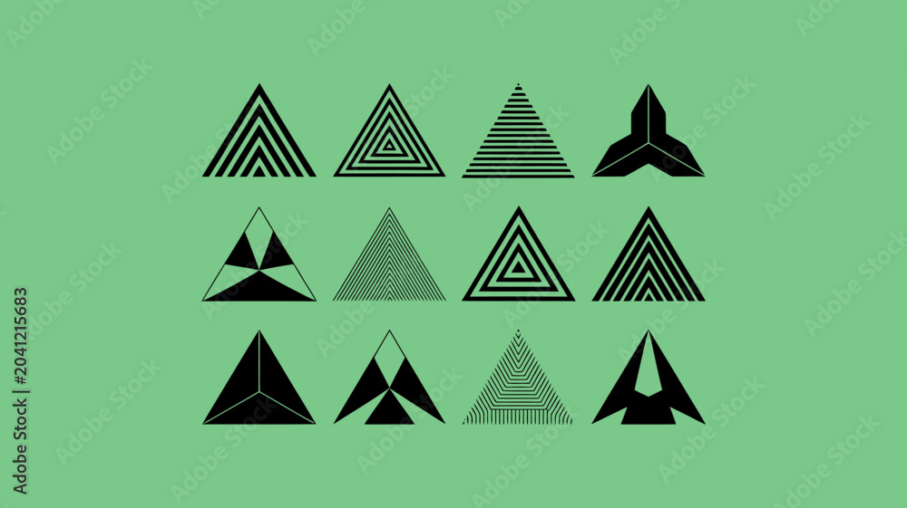 Obraz premium Collection of various geometric triangle shapes and designs on green background