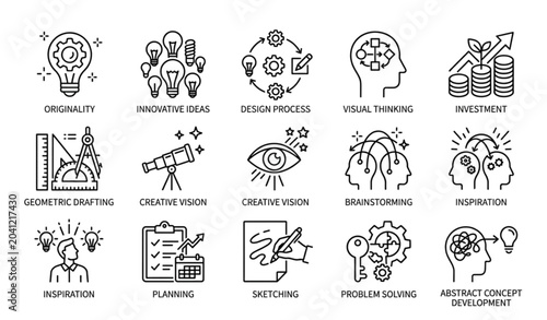 Konstfotografi Minimalist creativity line icon set with editable stroke featuring innovation or