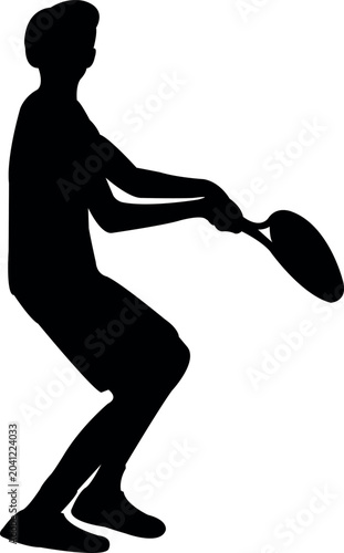 a boy playing tennis, silhouette vector