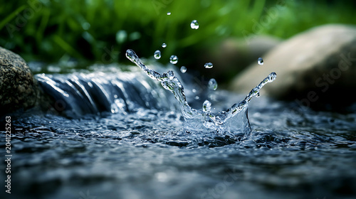 Pure Water Splash in Natural Stream Environment


