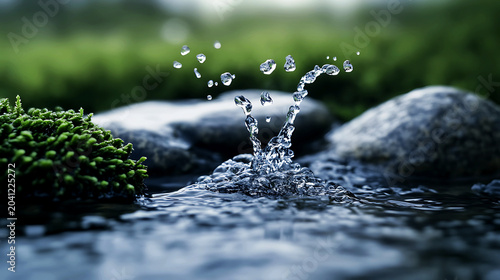 Pure Water Splash in Natural Stream Environment

