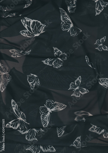 Black lace fabric with butterfly pattern