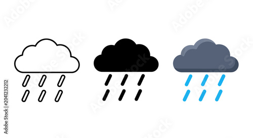 фотографія Three different styles of cloud and rain icons, depicting weather conditions and