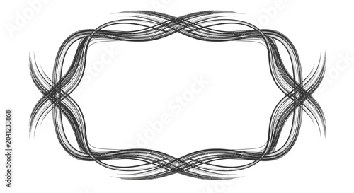 Elegant black and white abstract frame with flowing brushstroke design, symmetrical and decorative border element for graphic use.