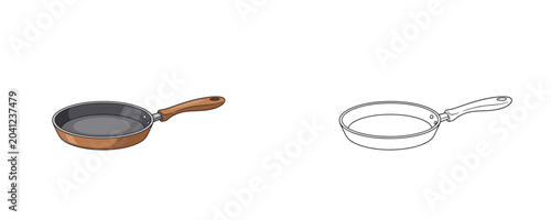 Tableau sur toile Empty frying pan cartoon illustrations in flat color and black line styles showi