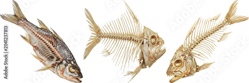 Bild auf Leinwand Fish Skeletons Set Isolated on White Background Anatomical Specimen Marine Biolo
