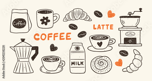 Canvas-taulu Set of coffee hand drawn doodle sketch