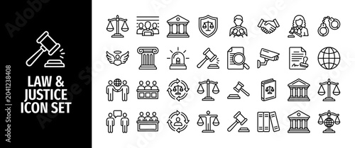 Картината върху платно Law and justice line icon set collection of outline symbols for legal system, co