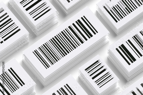 Barcode label stack paper pattern black white line print code