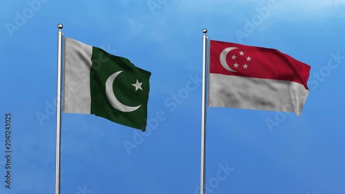 Pakistan and Singapore Waving Flags, 3D Illustration