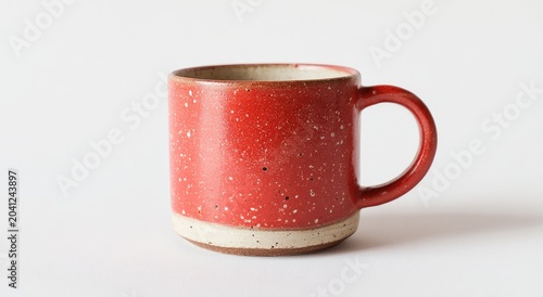 Handcrafted Ceramic Coffee Mug with Speckled Red Glaze and Natural Base.