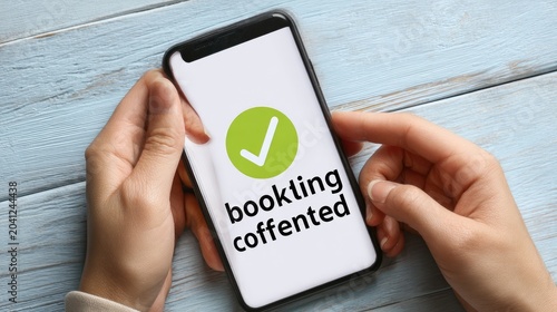 Smartphone Screen Showing Confirmed Booking with Checkmark Icon.